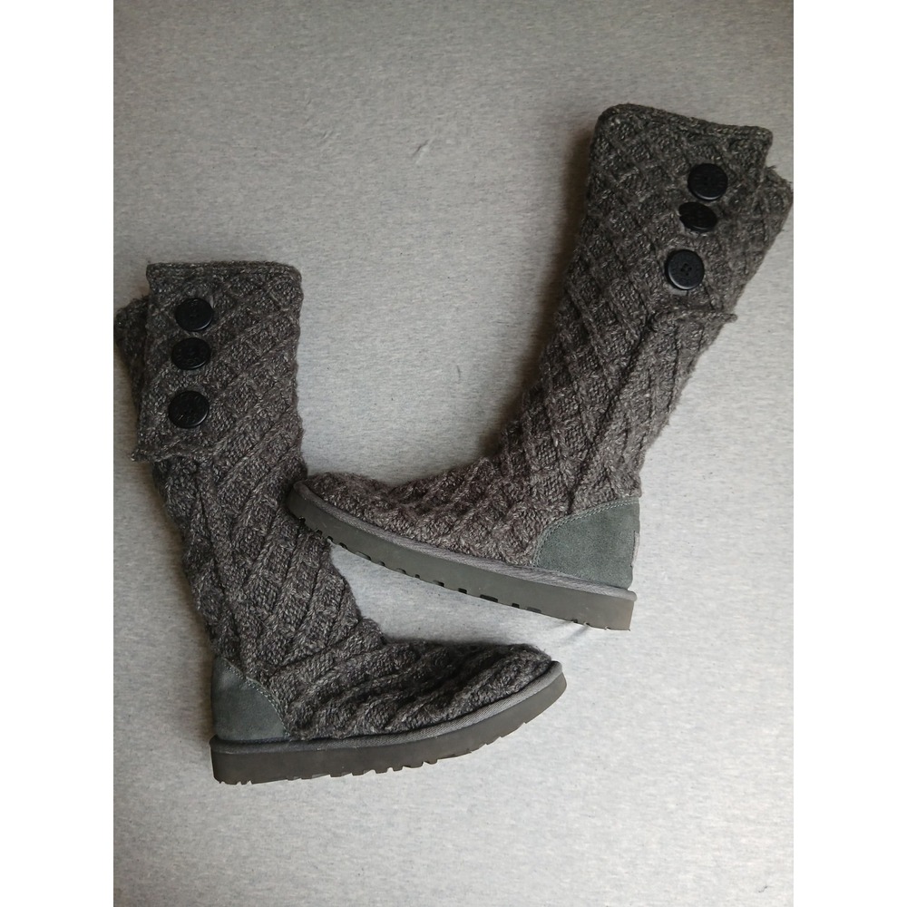Ugg Boots 8 Knit Cardy Lattice Knit Tall  Comfort Casual Adjustable Button Grey
